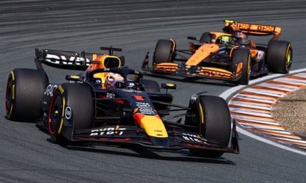 Red Bull’s Max Verstappen (left) got off to a fast start at Zandvoort befor McLaren’s Lando Norris clicked into gear later in the race.