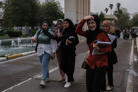 Students at Baghdad University leave classes in April 2023.