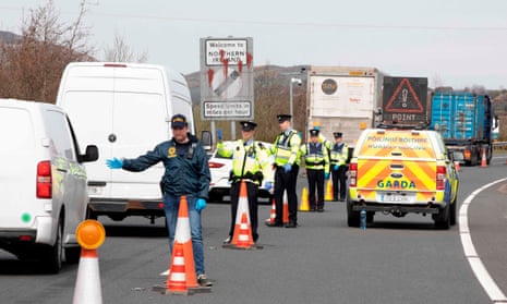 Gardaí stop and check vehicles at the border on 9 April.