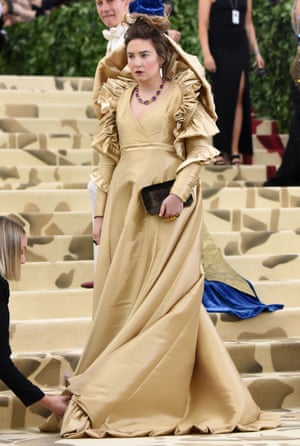 Going for gold: Lena Dunham arrives in an Elizabethan-esque gown, complete with a Stephen Webster wreath necklace