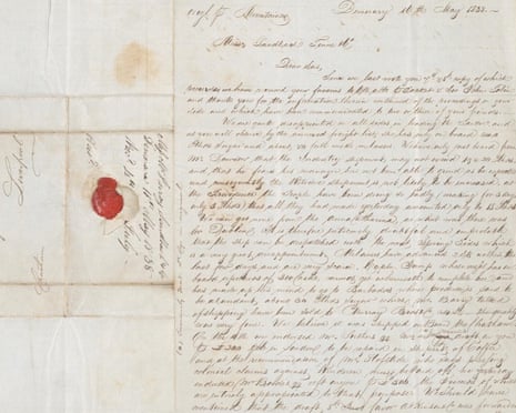 Peter M Watson to Small handwriting on paper with wax seal