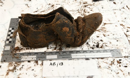 Shoe found at a field in Sutton-in-Ashfield, Nottinghamshire, where human remains were discovered on 26 April.