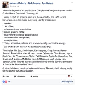 Screengrab of a post on Malcolm Robert’s Facebook page.