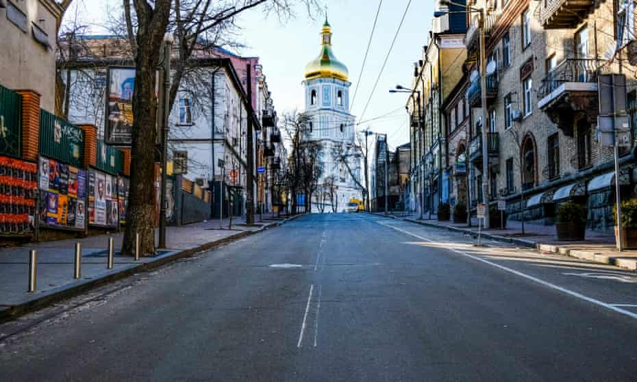 An empty street in Kyiv, Ukraine.