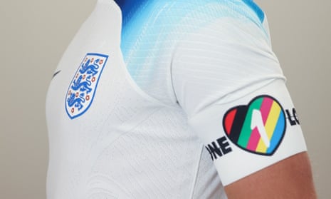 A OneLove captain's armband, worn here by England’s Harry Kane.