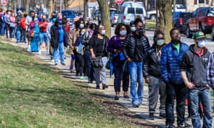 People queue to vote in the Wisconsin presidential primary in April.