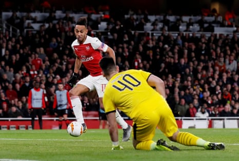 Aubameyang scores his second and Arsenal’s third.