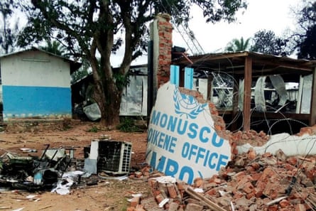 A UN base in Beni is seen in the aftermath of a November assault by demonstrators angered by attacks on civilians in the region