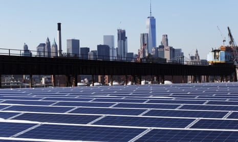 A rooftop covered with solar panels at the Brooklyn Navy Yard in New York