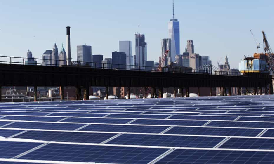 A rooftop covered with solar panels at the Brooklyn Navy Yard in New York