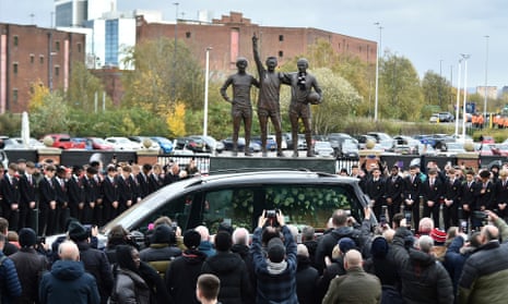 The hearse carrying Bobby Charlton
