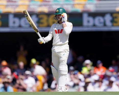 Alex Carey celebrates reaching a half-century on day three of the second Ashes Test