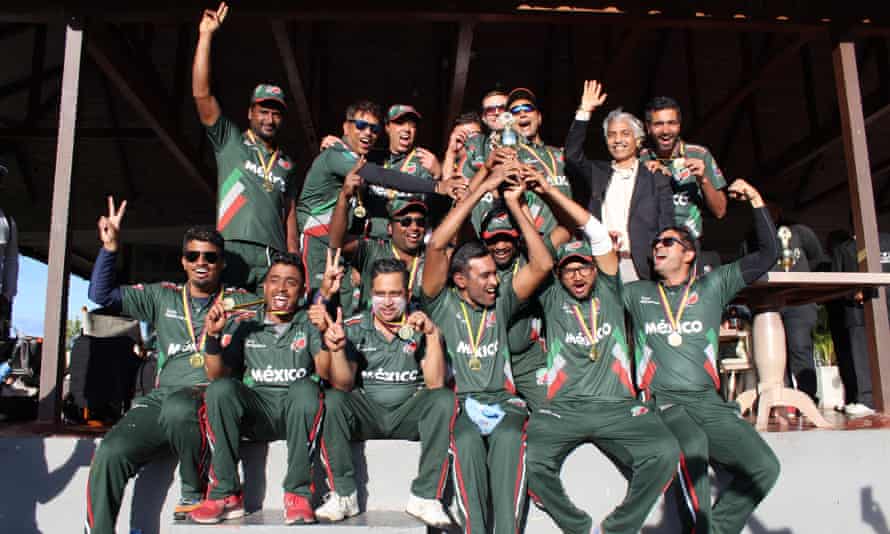 Mexico’s national side celebrate winning the 2018 South American Cricket Championship in Bogotá.