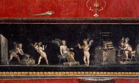 A frieze showing cupids at work runs around the wall of one room.
