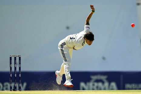 Kashvee Gautam bowls during day two of the women's Test between Australia and India