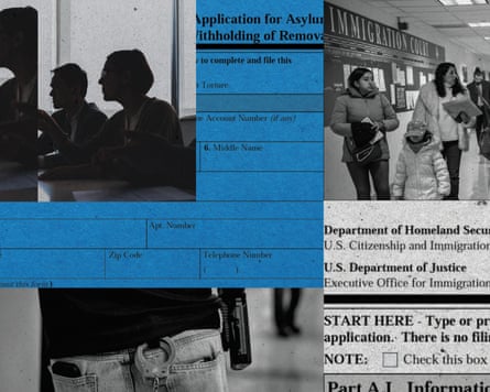 collage of immigration court documents and pictures of families