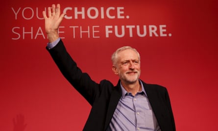 Corbyn waves after making his inaugural speech on 12 September.