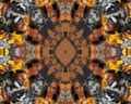 Kaleidoscopic animation featuring Martin Luther King Jr., Beyoncé, and a cartoon crow from Dumbo, arranged in a symmetrical pattern