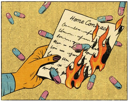 A spot illustration showing the writer burning a letter.
