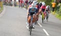 Lizzie Deignan rides at the front of the peloton at the 2021 Women’s Tour of Britain.