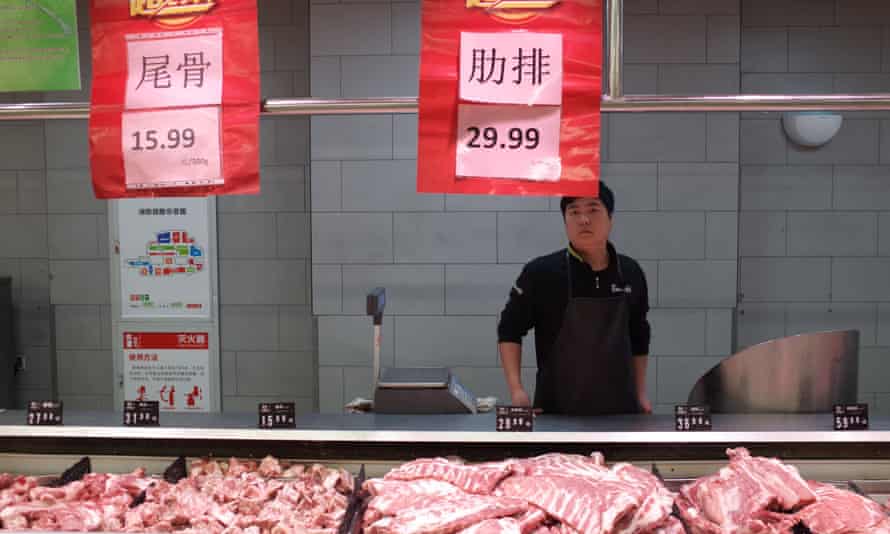 A supermarket pork counter in Beijing. High pork prices pushed China’s inflation rate to 3.8% last month.