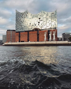 External shot of Hamburg's new Elbphilharmonie building, taken from the water