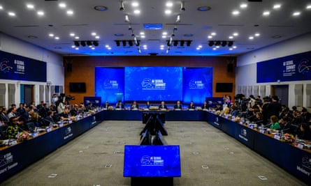 Guests attend the Ministers’ Session of the AI Seoul Summit, at the Korea Institute of Science and Technology (KIST), in Seoul on May 22, 2024.