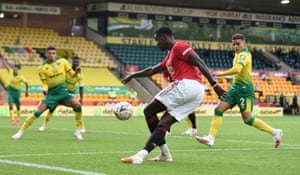 Manchester United’s Paul Pogba attempts a rabona but is offside anyway.