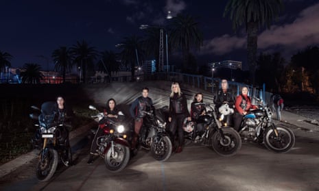 Members of Les Miss Moto Maroc all-female motorbike club in Casablanca, Morocco.