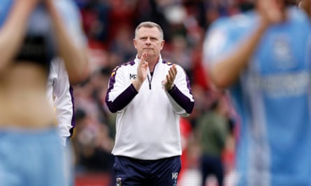 Coventry’s Ben Wilson: ‘A rollercoaster? I’ve never been at the top to come back down’ | Coventry City 2 Mark Robins celebrates after Coventry’s Championship match at Middlesbrough on 8 May