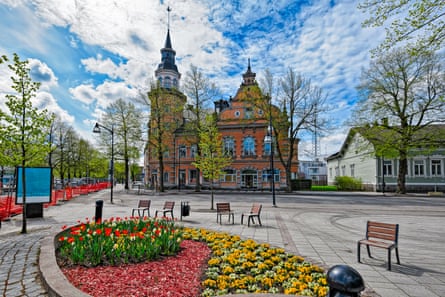 Historic buildings in the centre of Rauma, Finland.