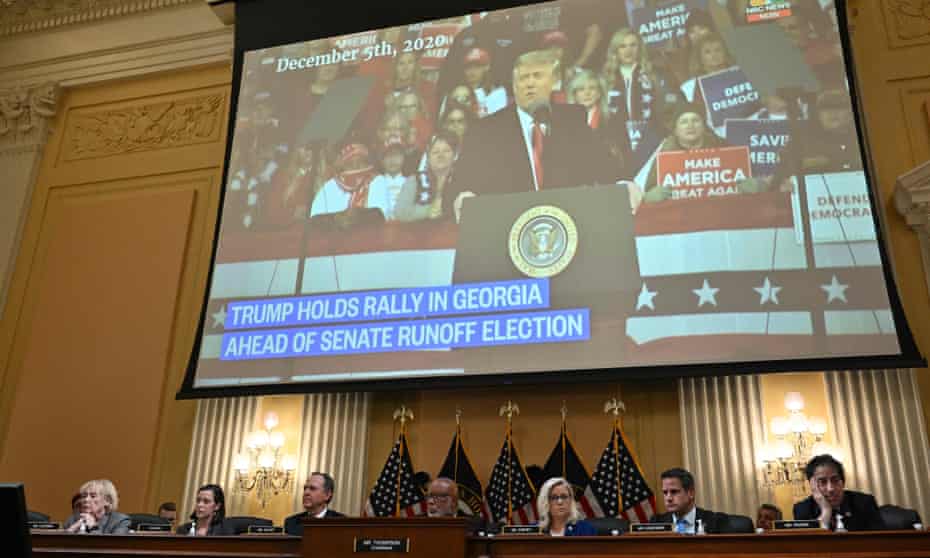 Donald Trump appears on screen during the fourth hearing by the House Capitol attack committee.