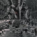 The artwork for Punching the Clown, two juxtaposed black-and-white illustrations of water running over rock formations