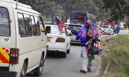 There has been a brisk trade in American and Kenyan flags in Nairobi