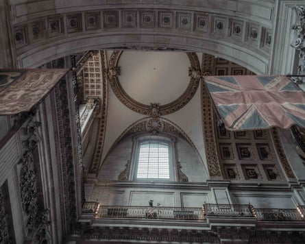 Interior arches of St Paul’s Cathedral photographed from below