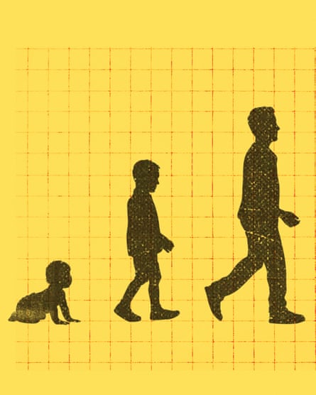 Illustration of a baby, then boy then young man