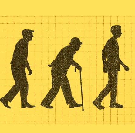 Illustration of an old man, then an older man, then a younger ma