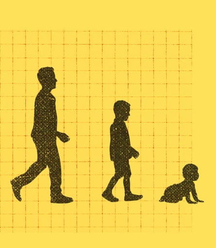 Illustration of a young man then a young boy and then a baby