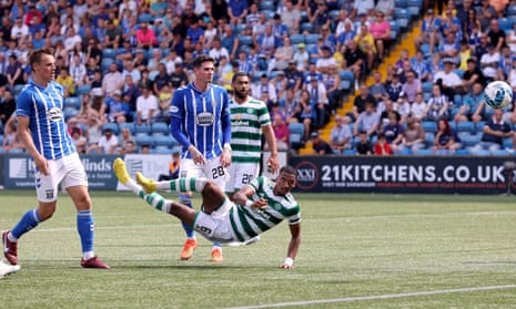 Celtic’s Moritz Jenz scores against Kilmarnock.