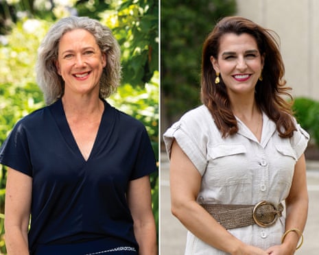 A woman with grey hair and a woman with brown hair.