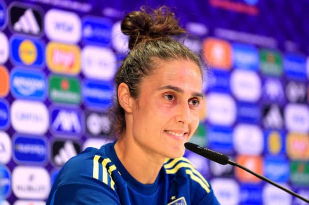 The Spain national team’s head coach, Montse Tomé, during a Euro 2025 press conference.