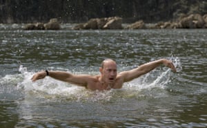 August 2009: Swimming butterfly during his vacation outside the town of Kyzyl in Southern Siberia