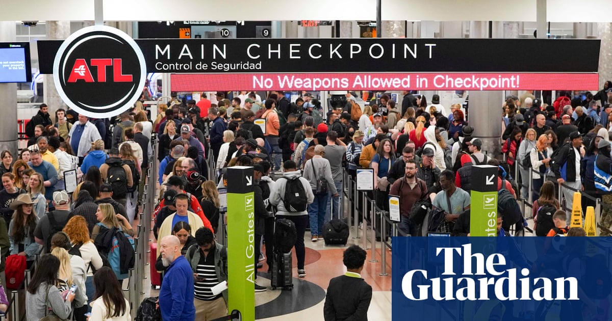 Passengers snake through a two-hour TSA line while Congress experiments with a new governance model called "what if we just don’t pay anyone?"