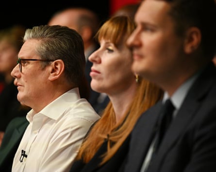 Keir Starmer, Angela Rayner and Wes Streeting together in Purfleet in 2024.