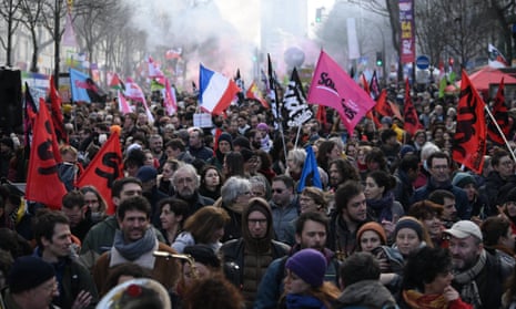 Protesters during a second day of strikes and demonstrations in Paris.