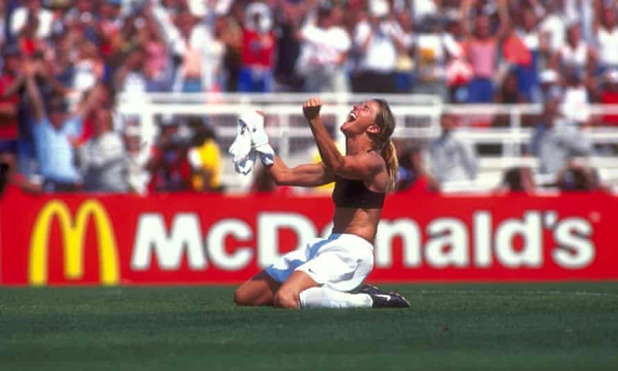 Brandi Chastain celebrates her winning penalty in 1999.