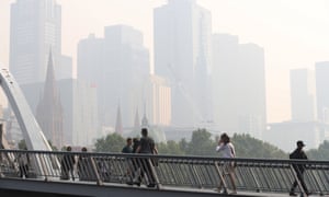 Smoke haze from the bushfires over Melbourne in January