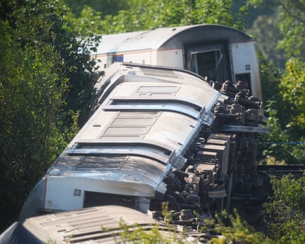 A train carriage on its side