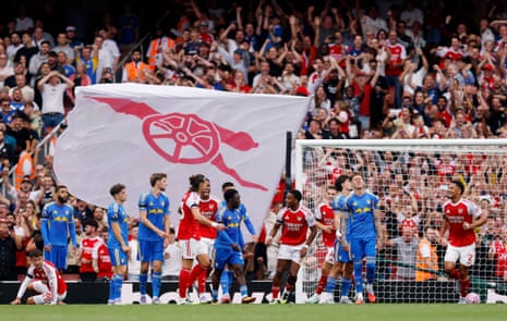 Arsenal's Jurrien Timber celebrates scoring their first goal.