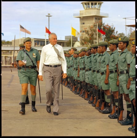 Festivals and celebrations - Gough Whitlam inspecting guard of honour at Papua New Guinea Independence Day celebrations, 1975
